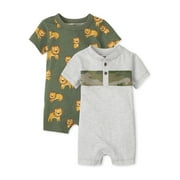 The Children's Place Baby Boy & Toddler Boy Short Sleeve 2 Pack Romper Set, Sizes Newborn-24 Months