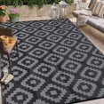 thumbnail image 4 of Funslane 9x18' Outdoor Rug, Reversible Plastic Patio Rugs with Storage Bag, Portable Modern Waterproof Outside Carpet for Camping, Balcony Deck Backyard, Black & Gray, 4 of 9