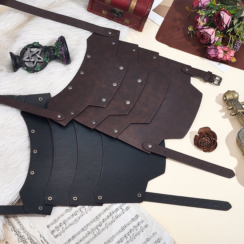1Pc Medieval PU Leather Double Shoulder Armor Retro Cosplay Props with Alloy Findings Coconut Brown 300x280x5.5mm DIY