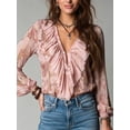 thumbnail image 2 of Women Vintage French‑Style Chiffon Printed Blouse, Deep‑V Neck Ruffle‑Sleeve Summer Vacation Tops, 2 of 9