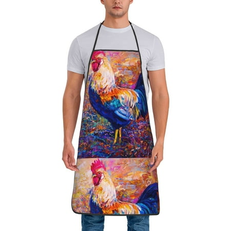 

Xecao Rooster Oil Painting Print Funny BBQ Chef Aprons for Men Women Adjustable Kitchen Cooking Aprons with Pocket Waterproof Oil Proof No Pilling Fading
