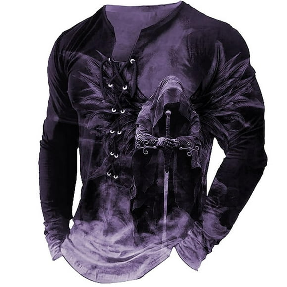 PMUYBHF Thermal Shirt Men Men's 3D Print Sports Long Sleeve Six Eyelet Drawstring T Shirt Men's Dress Shirts Bocomal Fr Shirts for Men