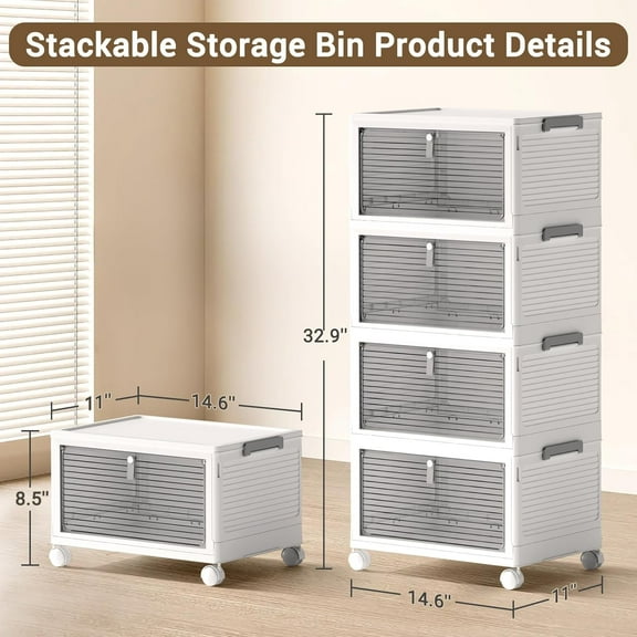 Collapsible 4-Tier Plastic Storage Bins with Lids and Drawers, Stackable Organizer Containers Cost-Effective 4-Pack Creates Tidy Storage for Home, Office, and Bedroom Use