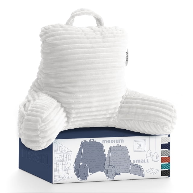 Nestl Almohada de Lectura para Niños y Adolescentes, Pequeña con Respaldo Brazos, Descanso Cama Memory Foam Triturada, Blanca.