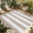 thumbnail image 2 of Outdoor Rug 3x5 ft Khaki White Stripe Outdoor Large Area Rug Non Slip Rubber Simple Style Striped Front Door Mat RV Rug Camping Carpet Patio Outdoor Rugs for Backyard Balcony Deck Porch Indoor, 2 of 9