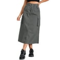 thumbnail image 1 of Falda Cargo Midi con Cremallera Allegra K para Mujeres con Bolsillos, Cintura Alta, Faldas Casual XS Gris, 1 of 6