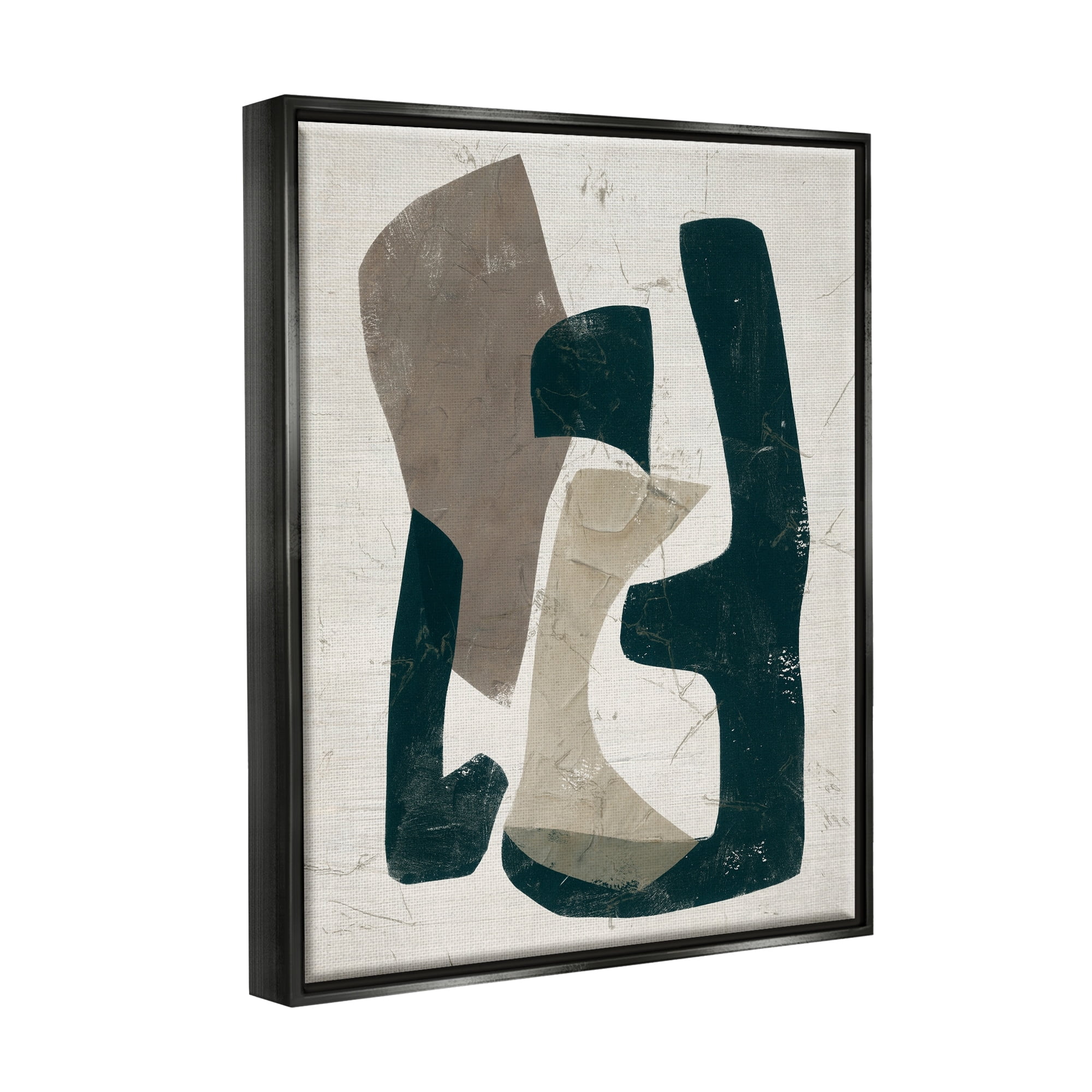 Stupell Industries Weathered Abstract Shapes Modern Geometric Neutral Tones Painting Jet Black Floating Framed Canvas Print Wall Art, Design by June Erica Vess