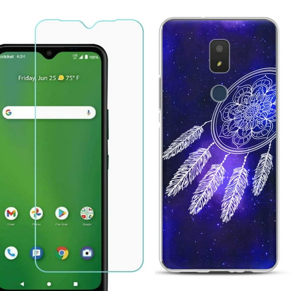 Slim-Fit TPU Fashion Phone Case for Cricket Icon 3, with Tempered Glass Screen Protector, by OneToughShield ® - Dream Catcher