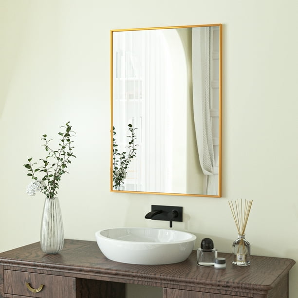 BEAUTYPEAK 26"x38" Bathroom Wall Mirror with Rectangular Metal Frame