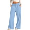 thumbnail image 3 of Girls Wide Leg Sweatpants Textured Cotton Joggers High Waist Loose Pockets Soft Casual Sport Pants Baggy Causal Open Bottom, 3 of 9