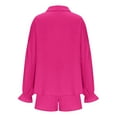 thumbnail image 6 of MELDVDIB Linen Outfits for Womens Plus Size Lapel Puff Sleeve Button Tunic Tops High Elastic Waist Shorts Summer Vacation Set, 6 of 7