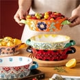 thumbnail image 4 of Vintage Flowers Pattern Ceramic Bakeware Casserole Dish Baking Pan Bakers Lasagna Pans Soup Bowl, 4 of 6
