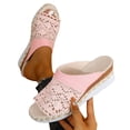 thumbnail image 6 of Women's Crochet Peep Toe Wedge Heeled Mules, Plus Size Comfortable Wedge Heel Shoes for Spring Summer Beach Wear, 6 of 10