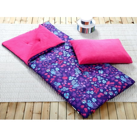 Sleeping Bag and Pillow Cover, Purple Pink Teal Floral Indoor Outdoor Camping Youth (Best Indoor Sleeping Bag)