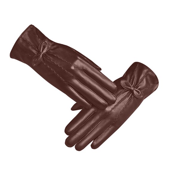 Virmaxy Women's Full Leather You Touch Screen Gloves Fall and Winter Outdoor Pu Padded Warm Fashion Leather Gloves Driving