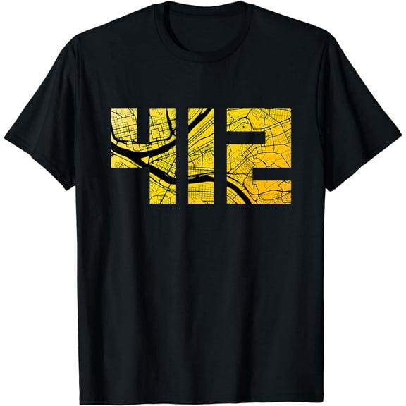 Geometric 412 Area Code Pittsburgh City Map Unisex Graphic Short Sleeve Tee