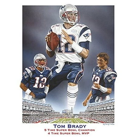 Tom Lehman Memorabilia - CANVAS Tom Brady 5 Time Super Bowl Champion, 4 Time Super Bowl MVP by Darryl Vlasak 16x12 Painting Print on Wrapped Canvas Memorabilia Football NFL Legend Quarterback GOAT