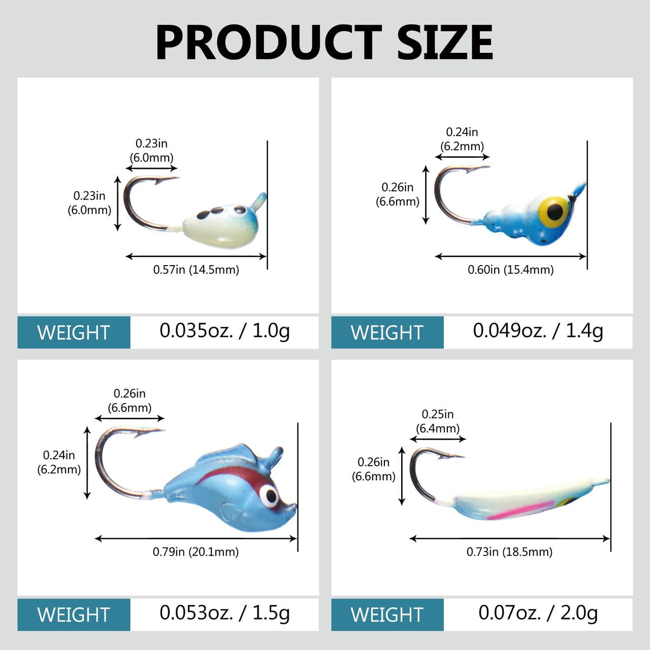 BASSDASH Ice Fishing Lure Kit Glowing Paint Jigs for Winter Ice Jigging Crappie Sunfish Perch Walleye Pike