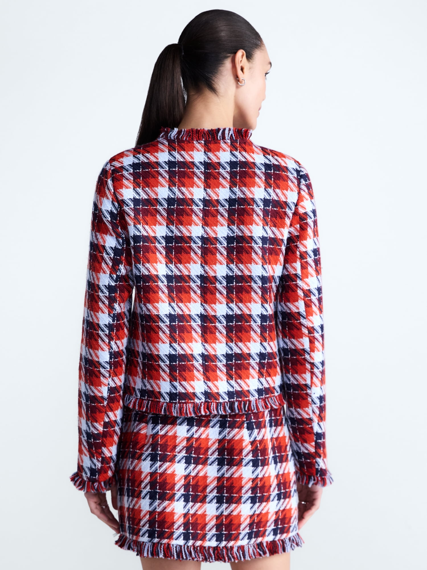 Free Assembly Women's Cropped Tweed Jacket with Fringe Trim, Sizes XS-XXL
