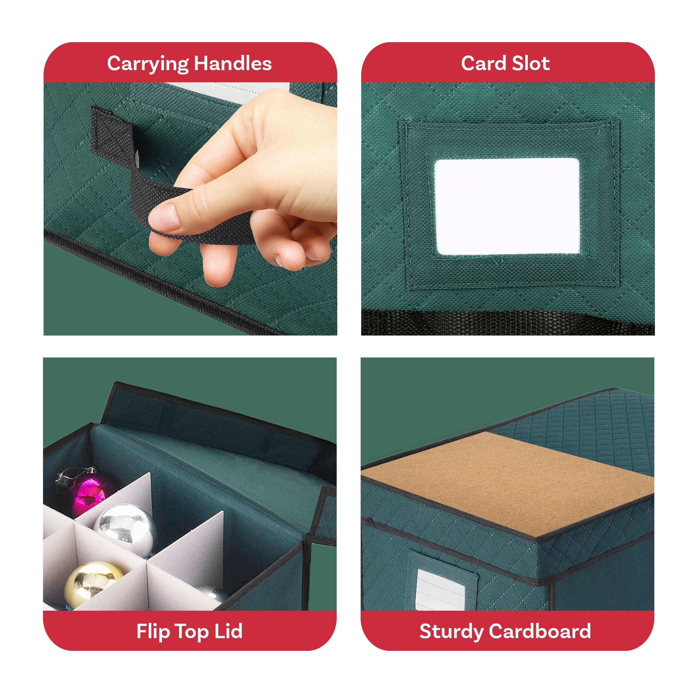 Elf Stor Flip Top Ornament Storage Box with 24 Movable Compartments (Green)