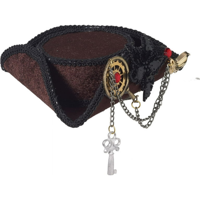 Womens Buccaneer Beauty Steampunk Brown Mini Tricorn Pirate Hat
