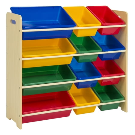 Best Choice Products 4-Tier Kids Wood Toy Storage Organizer 12 Easy-To-Clean Removable Plastic Bins - Multi