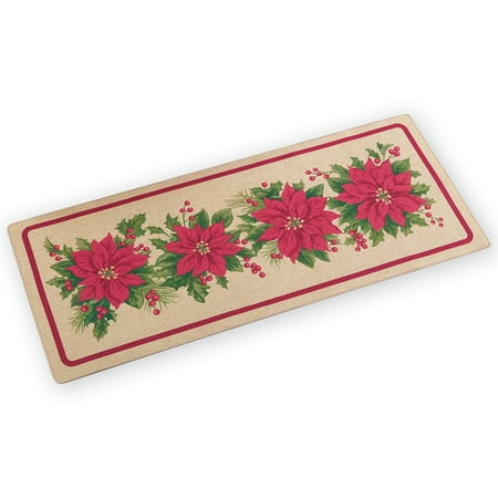Poinsettia Christmas Burlap Floor Runner Rug