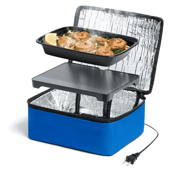 HOTLOGIC Mini Portable Electric Lunch Box Food Heater - Innovative Food Warmer and Heated Lunch Box for Adults Car/Home - Easily Cook, Reheat, and Keep Your Food Warm - Blue (120V)