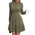 thumbnail image 2 of Womens Long Sleeve Fall Dresses with Flowy Casual Ribbed Knit Crew Neck Knee Length Sweater Dress Green S, 2 of 8