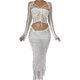 thumbnail image 1 of Camiseta Tops cortos de ganchillo con lentejuelas y falda midi, conjunto de falda ajustada a media pierna para mujer Ygjytge Blanco T S para Mujer, 1 of 9