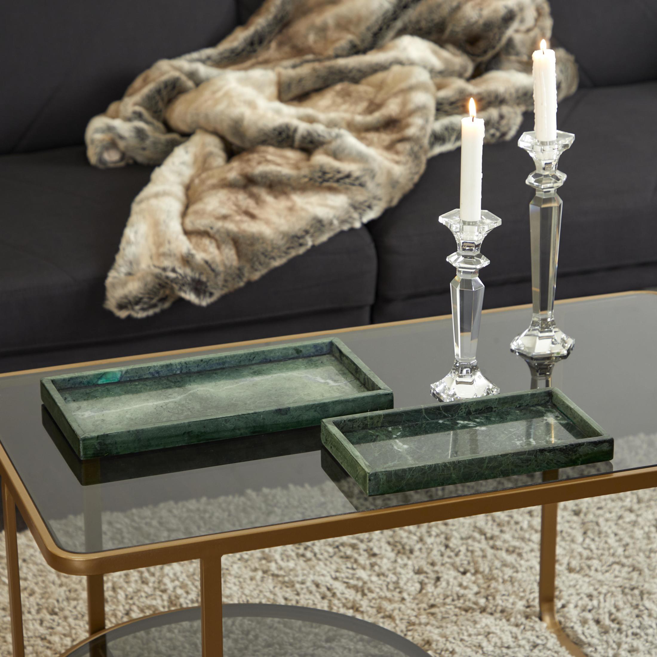 CosmoLiving by Cosmopolitan 14", 11"W Green Marble Slim Tray with Raised Edge, 2-Pieces