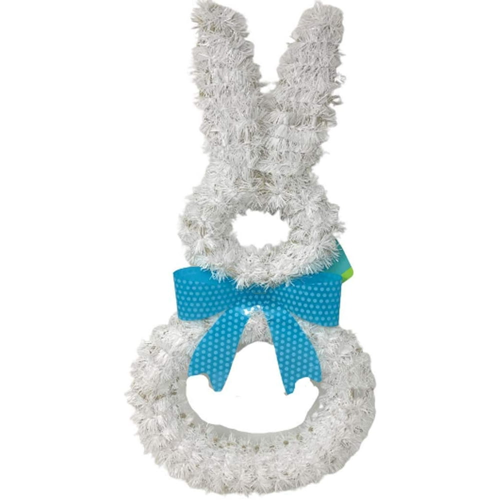 Regent White Easter Bunny Shaped Tinsel Wreath Wall Decoration, 19.25 ...