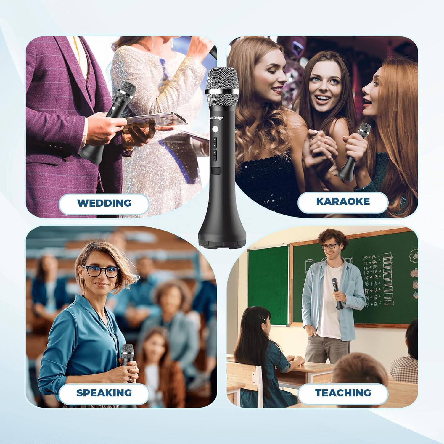 Bluetooth Microphone Wireless Voice Amplifier, Professional Intelligent Noise Cancelling Handheld/Desktop Mic Speaker, 15W Wireless Mic with 3 Sound Effects for Teaching Singing Speaking Karaoke H9