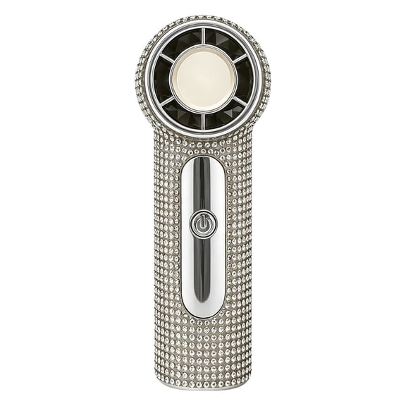 Studded Handheld Fan Usb Rechargeable Portable Powerful Airflow Long Battery Life Silver, Hand Fan Rhinestone Embellished Powerful Airflow Usb Rechargeable Compact & Portable Multiple Fan Speeds