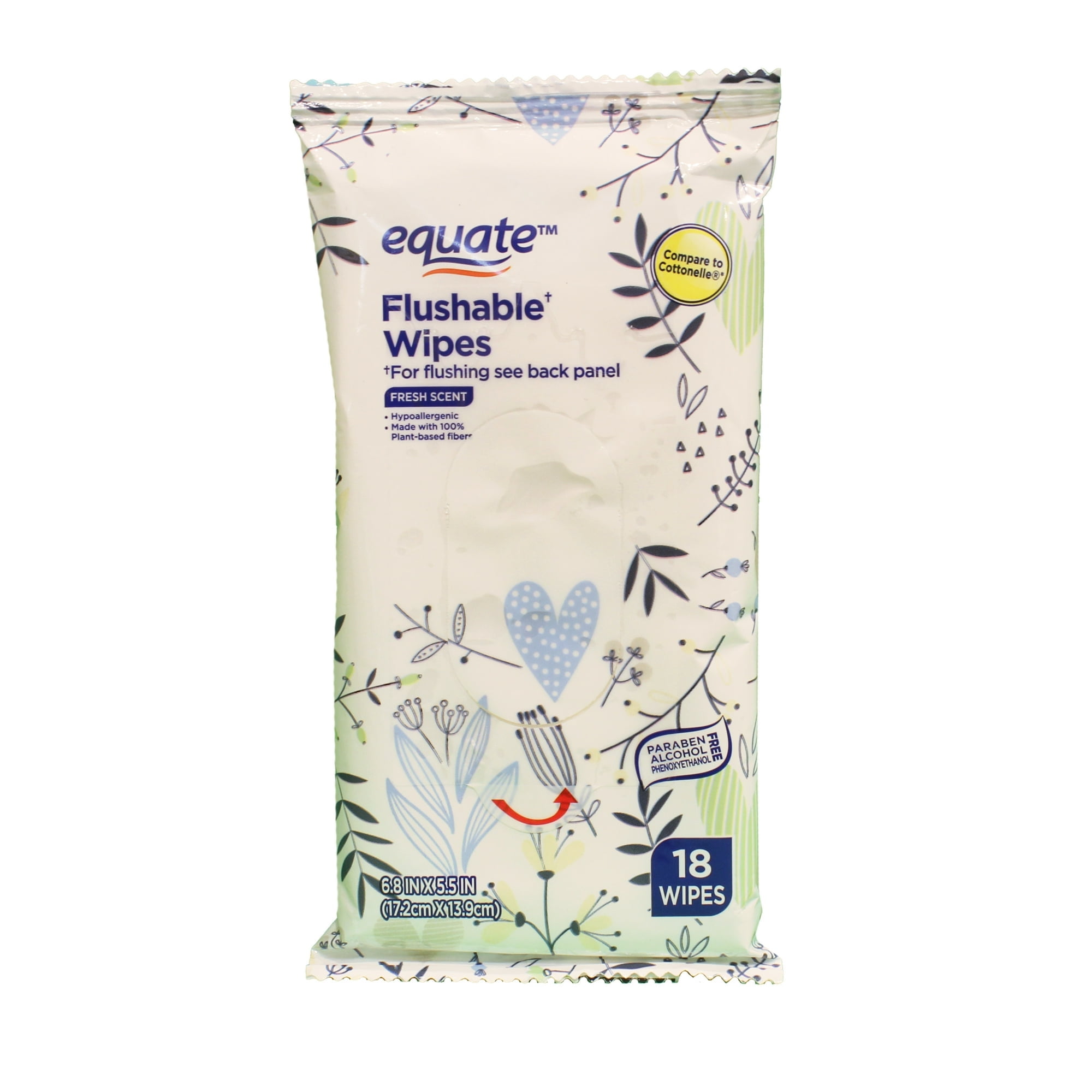 Equate Flushable Wipes Travel Pack, Fresh Scent, 18 Wipes