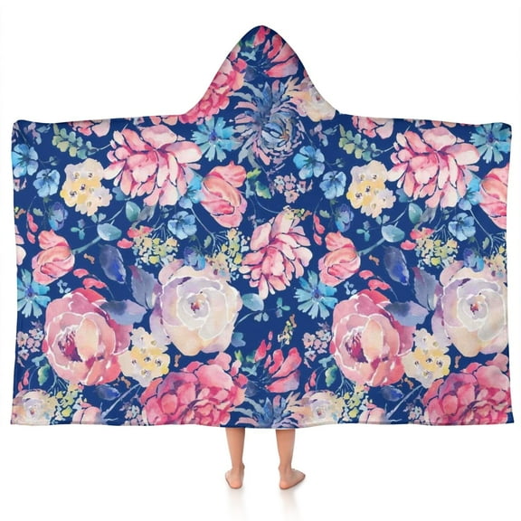 Pioneer Flower Floral Print Pattern Hooded Bath Towel,50"x30" for Ages 3 To 12 Kids, Quick Dry Lightweight Soft Microfiber Hood Beach Towel Cover Up for Kids
