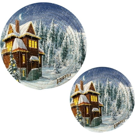 

Hyjoy Merry Christmas and Winter Trivets Pot Holders 2 Pack Hot Pads Table Mats Placemats Set for Cooking and Baking Cotton Braided Hot Pads 7in+9in
