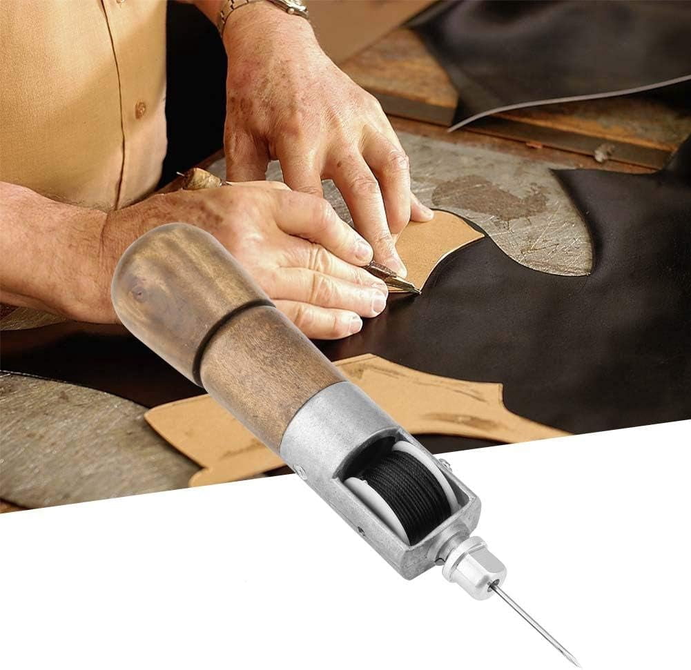ABCISI Leather Sewing Awl Hand Stitcher with Craft Accessories Set, Hand Awl Tool, 2 Sizes Needles and Wrench for Quick Belt Repair lockstitch, DIY Craft, Leather, Heavy Fabric, Canvas, Bags
