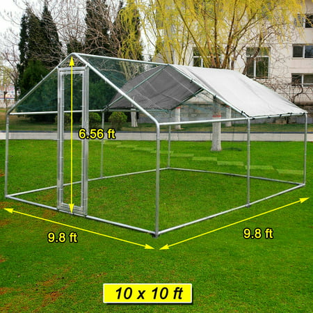 10x10ft Walk in Large Metal Chicken Coop  Run Backyard Hen House Poultry Rabbit Cage &