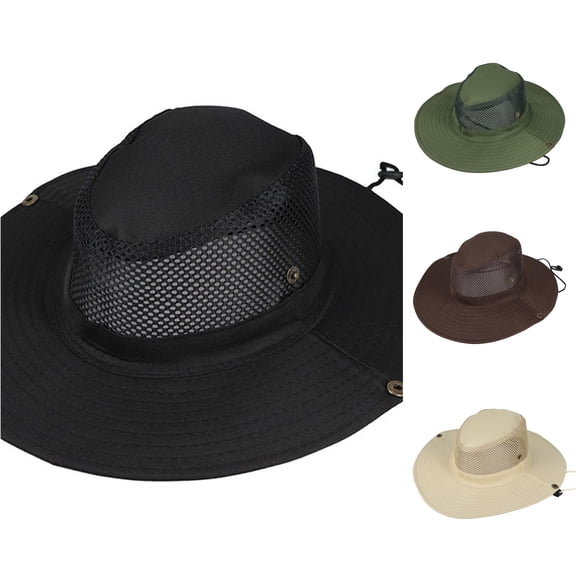 XIAOCHA Mens Mesh‑Vent Boonie Hat Solid Sun Hat Outdoor Hiking Hat,Black