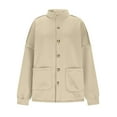 thumbnail image 5 of LEBONYARD Women's Trendy Stand Up Collar Solid Colored Drop Shoulder Sleeve Mid Length Loose Warm Fitting Casual Large Pocket Outerwear Button Jacket, 5 of 9