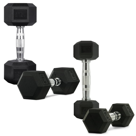 FlexWave Hex Rubber Dumbbells 2-Pack Set (5-20 lb Combo) – Cast Iron Core, Anti-Roll Hex Head, Non-Slip Grip, Home/Gym Full-Body Training