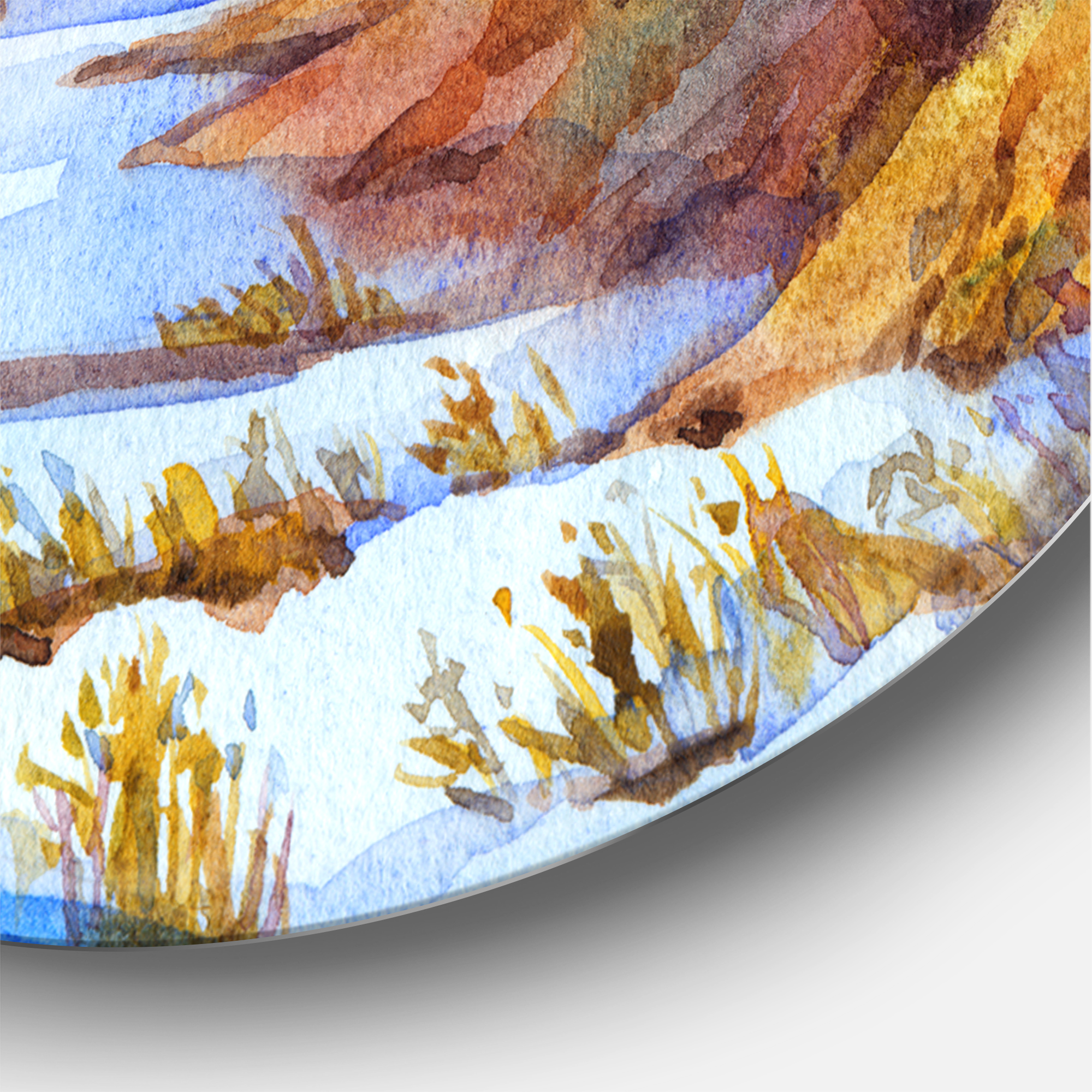 Designart 'Stream Though The Winter Forest Valley' Lake House Circle Metal Wall Art 36x36 - Disc of 36