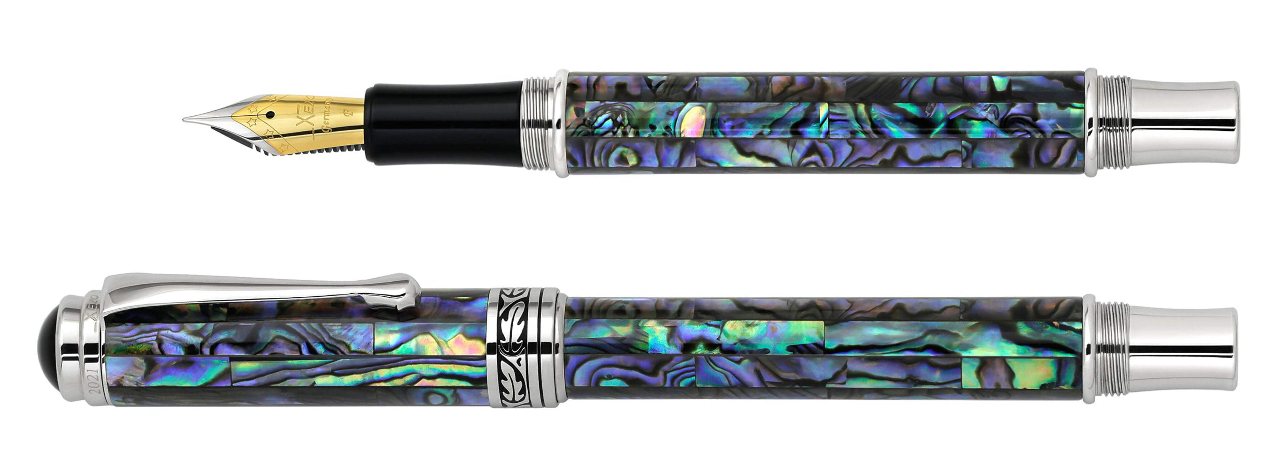 Xezo Xezo Maestro® Paua Abalone Sea Shell Fountain Pen (Fine Nib) - Platinum Plated