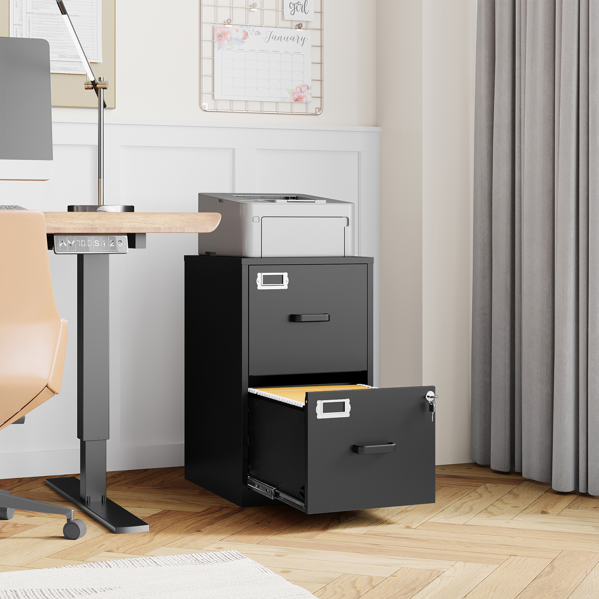 AUHUP Metal File Cabinet with 2 Drawers, Steel Filing Cabinets with Lock for Home Office Legal/Letter/A4 File, Black, Assembly Required