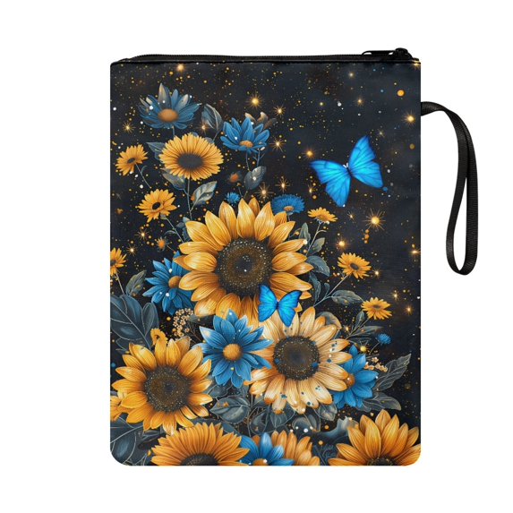 HELLHERO Butterfly and Sunflower Print 1pcs Book Cover with Washable Polyester Fabric Church Bible Bag for Classroom Library Student 8.66 x 11.42 Inch