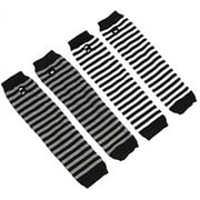 Haobase 2 Pairs Long Fingerless Gloves for Women Arm Warmers Knit Striped Thumbhole Stretchy Gloves