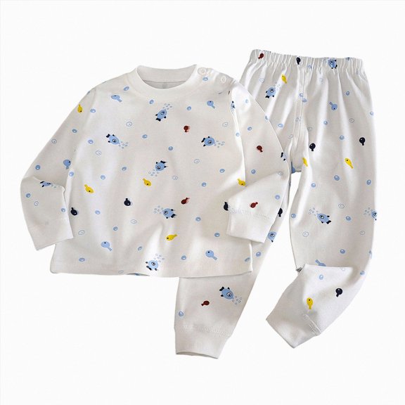 UAYOTSE Toddler Unisex Duck Printed Long Sleeve Pajama Set Crew Neck Pullover Top and Elastic Cuff Sleep Pants Sleepers Size 3-6 Months