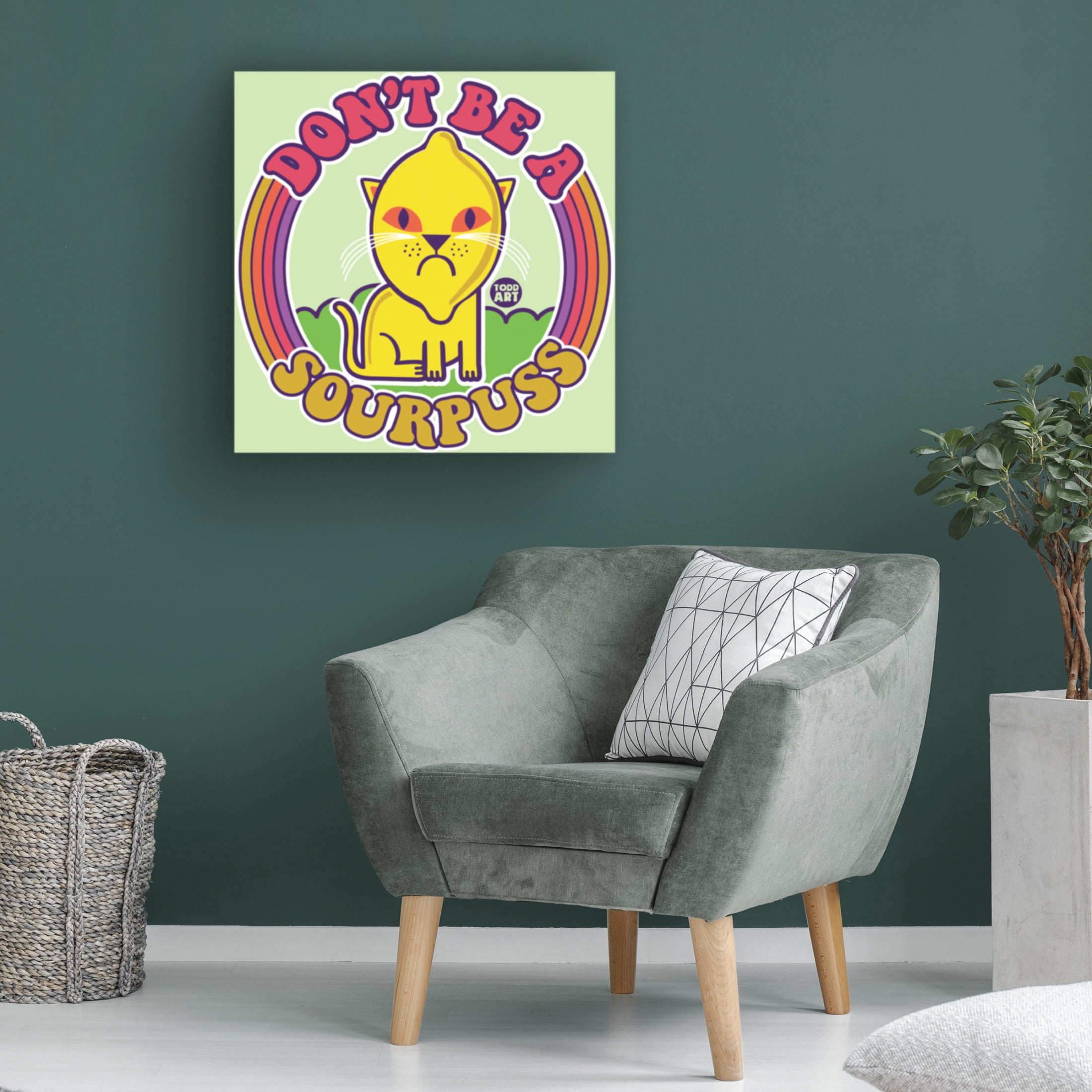 Canvas Wall Art - toddart 'Funshine Sourpuss' Wall Art for Living Room, Bedroom, or Office Décor by Trademark Fine Art - 18 x 18 Inches