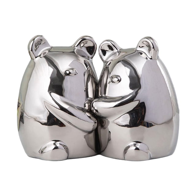 Sujetalibros de abrazados, figurita de animales de cerámica, tapones para libros, adorno de escritorio para salón o biblioteca, estudio versátil, Plateado Macarena Sujetalibros decorativos